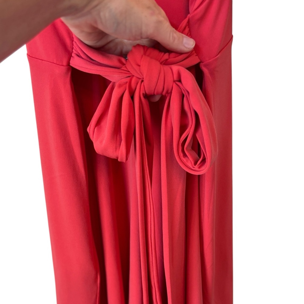 Express Watermelon Pink Flowy Romper Sz M Tie Back Deep V Neck Cut Out Stretchy - Picture 6 of 9